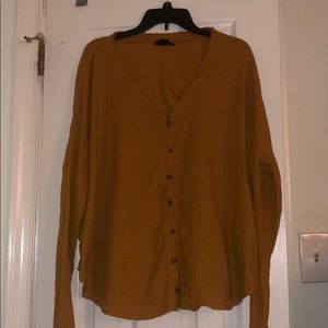 Free People Mustard Color Waffle Button Up